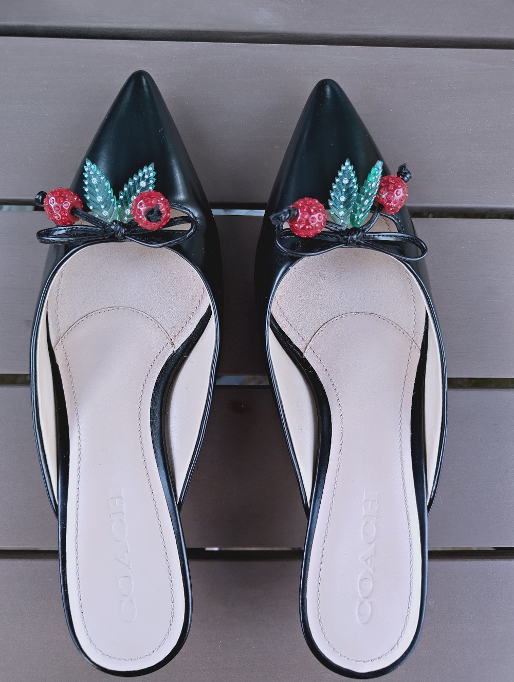 Coach Runway Leather Cherry Ornament Kitten Heel Mules - Size 7.5 - Picture 2 of 11